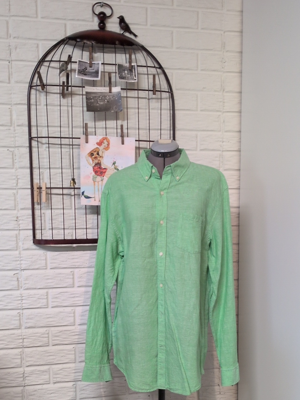 Men's XL Slim Fit Banana Republic Linen Cotton Summer Shirt Lime Green